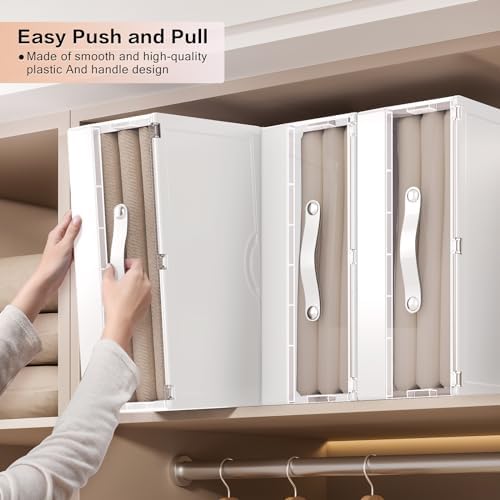 GUDEMAY Bed Sheet Organizers and Storage Plastic, 4 pcs Foldable Closet Organizer with Handle, Bedding Storage Box Container for Blanket, Duvet Cover Set, Bed Sheet Set, White - Image 5