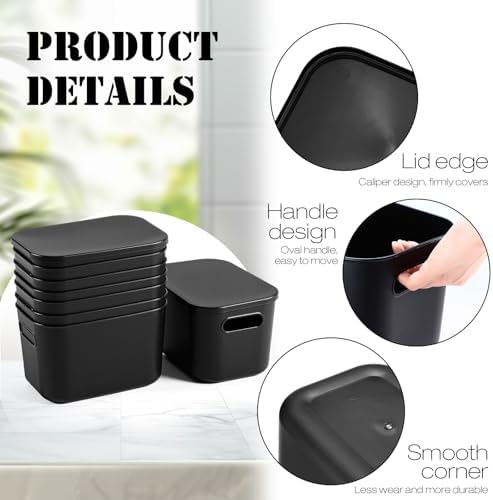 Hoolerry 8 Pieces Storage Bins, 9.8 x 7.1 x 6.3 Inch, Black - Image 3