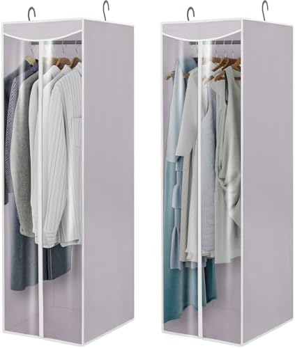 Garment Bags for Hanging Clothes Storage, Long Garment Cover with Zippered Clear Window for Closet Wardrobe Clothes Rack Organizer, Hanging Garment Bags for Dresses, Suits, 2 Pack, Gray by Unknown