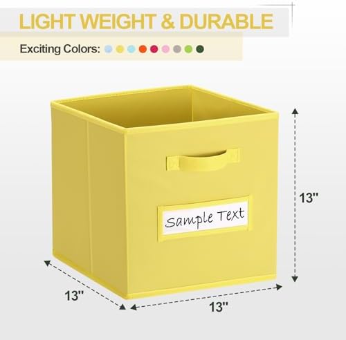 13x13 storage cube bins (Set of 10) Foldable Fabric storage cubes with 10 Labels Window Cards & a Pen,13 inch cube storage bins,Closet Organizers for Shelves,Cubby Organizer Boxes,Dark Yellow - Image 2