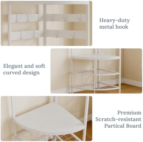 GiftGo Corner Hall Tree with Shoe Bench Entryway Coat Rack with 10 Metal Movable Hooks Freestanding Clothes Rack Shoes Shelf Organizer for Home Office Bedroom (White) - Image 6