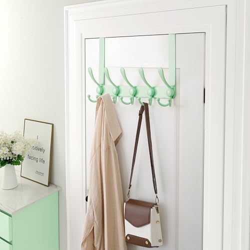 Dseap Over Door Hook 2.0 - Upgraded Version - Simple-Assembly, Strong, Heavy-Duty Stainless Steel 5-Tri-Hook Over The Door Hanger Rack, SimpleStrong Series, Green, Pack of 2 - Image 2