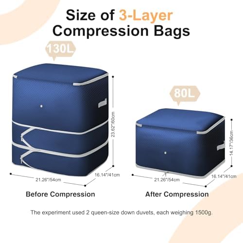 Comforter Storage Bag -Large Capacity Blanket Storage Bags 3-Layer Ultra Space Saving Self Compression Organizer, Washable Compression Bags for Storage Comforter Blanket, 4-Pack, Navy Blue - Image 2