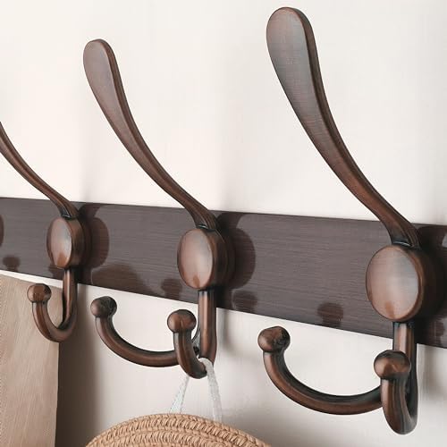 Dseap Coat Rack Wall Mount - 38” Long 10-Tri-Hooks Heavy Duty Coat Hanger Rail Wall Hooks for Hanging Coats Hats Clothing Clothes Purse Mudroom Entryway, Antique Copper - Image 3