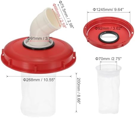 PATIKIL 45° IBC Lid Filter Cover 245mm Plastic Ton Barrel Cover with Washable Nylon Filter IBC Tote Hose Adapter IBC Tank Container for Rainwater Tank Rain Tank 1000L IBC Tank, Red White - Image 2
