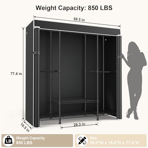 ULIFHOME E3C Heavy Duty Portable Closet Wardrobe with Black Fabric Cover - Image 3