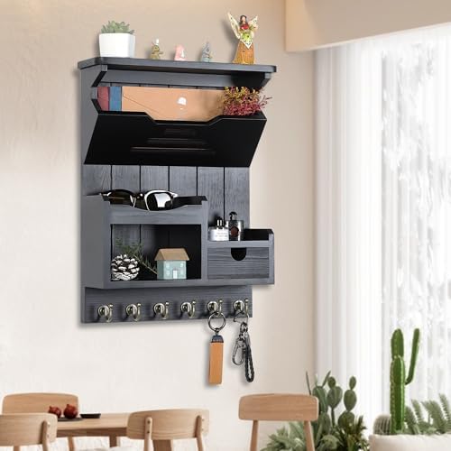 DOPACE Handcrafted Pine Wood Mail Organizer & Key Holder, Black - Image 6