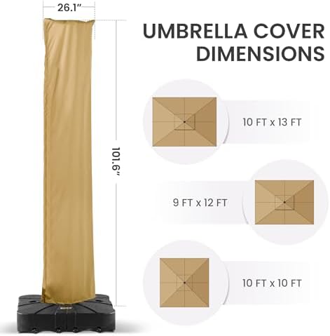Deconk Patio Cantilever Umbrella Cover Outdoor Offset umbrellas Covers with Zipper and Rod UV Resistant Waterproof for Pool Deck Garden, Khaki - Image 2