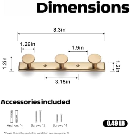 Goo-Ki Champagne Bronze Coat Rack Wall Mount with Escutcheon Backplate, Heavy Duty Zinc Coat Hooks Wall Mounted, Modern Soft Gold Hat Hanger and Towel Rack for Entryway, Mudroom, and Bathroom(3 Hooks) - Image 2