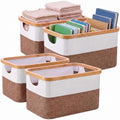 Hushee 4 Pack Bamboo Fabric Storage Bins for Shelves, 15"x10"x7.9" Collapsible Storage Baskets for Organizing, Two-Tone Foldable Bins for Clothes, Towels, Linens(White with Brown) by Hushee