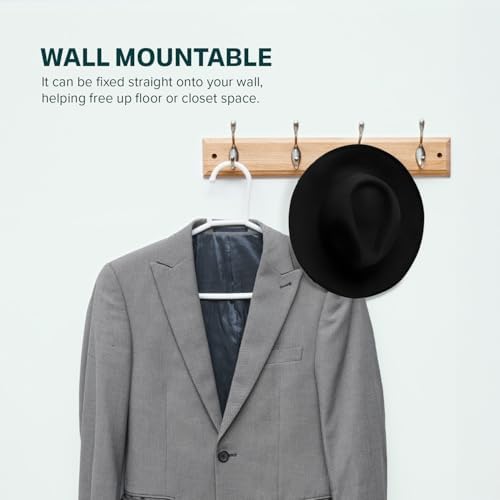 Coat Hooks Wall-Mounted | Bamboo Coat Rack with 4 Triple Zinc Alloy Hooks to Hang Hats, Jackets, Bags, Keys, Towels & More (4 Double Hook Deluxe, Pack of 1) - Image 4