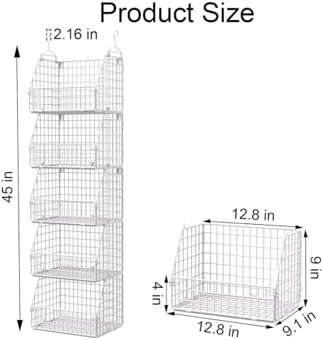 PUPPYCUTE Hanging Closet Organizer and Storage, Clothes Hanging Shelves Wire Baskets for Clothing Sweaters Purse Handbags Shoes White 5 Tier - Image 6