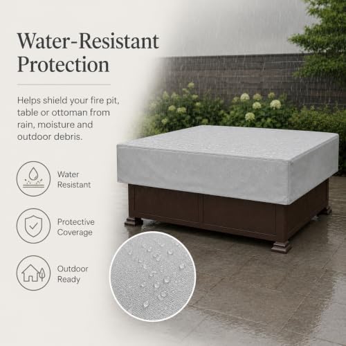 Treasure Garden X-Large Rectangle Fire Pit Cover, 300D Outdoor Table & Ottoman Cover, Water Resistant, UPF50+ UV Protection, Elastic Hem, Cinch Lock, Built-In Pouch & Storage Bag, Gray, 59in - Image 4