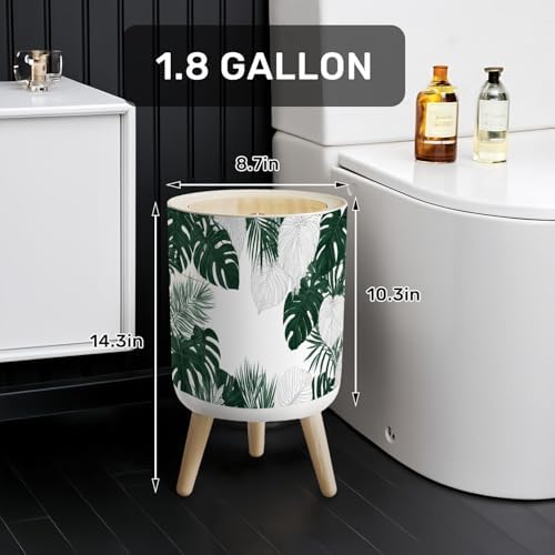 Trash Can with Lid Floral seamless green black white split leaf Philodendron plant vines Small Garbage Can with Legs Waste Bin Press Cover Wastebasket for Kitchen Bathroom Living Room 7L/1.8 Gallon - Image 2