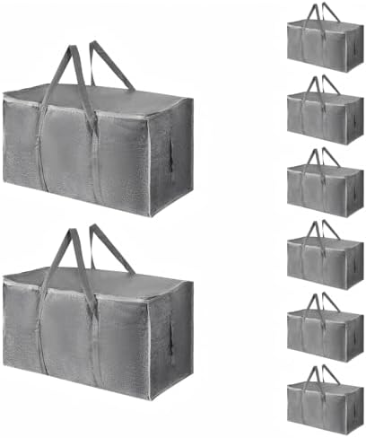 8 Pack-Extra Large Heavy Duty Moving Bags - Waterproof Storage Totes with Handles & Zippers, Foldable for College Dorm, Storage (Gray) by Unknown