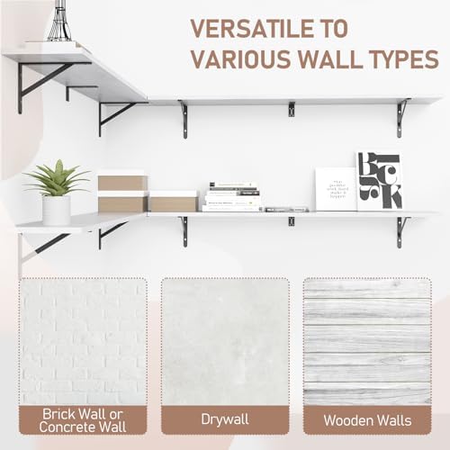Kaboon 55 inch Long 10 inch Deep Floating Shelves for Wall Set of 2, Large Open Shelves Wall Mounted, Space Saving Home and Commercial Use, White Rock - Image 5