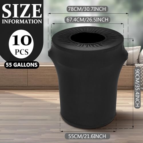 Tanlade 10 Pcs 55 Gallon Stretch Spandex Trash Can Covers Round, Black - Image 2