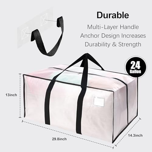 VELVETSURE 12 Pack Heavy Duty Large Moving Bags W/Backpack Straps - Strong Handles & Zippers, Storage Totes For Space Saving, Fold Flat, Alternative to Moving Box and Storage Bin, Semi-Transparent - Image 2
