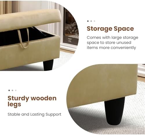 28.5'' Ottoman with Storage, Flannel Ottoman Foot Rest for Living Room Upholstered Footstool, Perfect Storage Ottoman Bench Bag Floor Chair for Bedroom or Entryway, Beige - Image 4