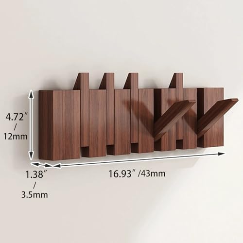 Coat Rack Wall Mount, Wooden Coat Rack, Piano Key Coat Rack, 6 Hooks Flip Down Wall Hook Rack, Walnut - Image 2