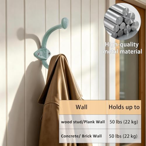 Dseap Cast Iron Wall Hooks L=5”, Heavy Duty Coat Hooks, Rustic Vintage Farmhouse Hook for Hanging Winter Coats Jackets Towels Hats Bags Plants, Mint Green, Pack of 10 (ShieldBold) - Image 4