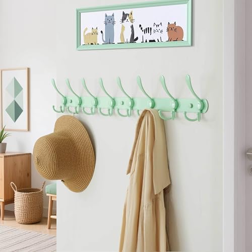 Dseap Coat Rack Wall Mount - 29.5” Long 8-Tri-Hooks Heavy Duty Coat Hanger Rail Wall Hooks for Hanging Coats Hats Clothing Clothes Purse Mudroom Entryway, Green - Image 3