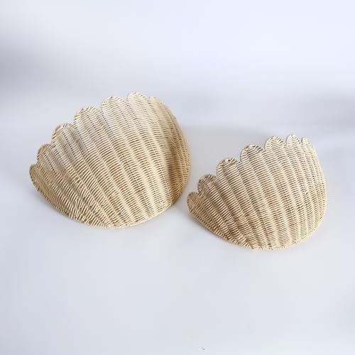Scalloped Hanging Wicker Baskets for Wall, Scalloped Home Decor, Hanging Woven Rattan Wall Basket for Flowers Front Door Bathroom Storage (Rattan-Set of 2) - Image 6