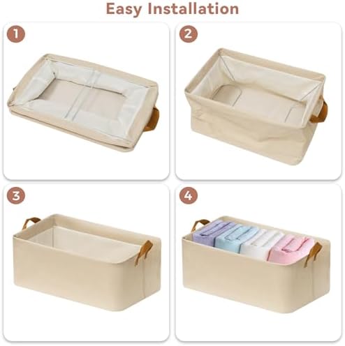 SNWDN 6 Pack Closet Cloth Storage Bins with Handles (Beige 15''L x 10.2''W x 8.2''H) - Image 3