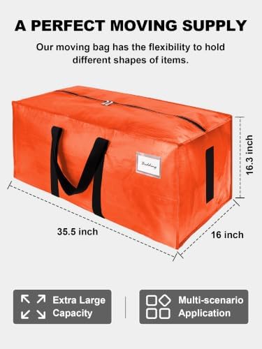 HOMESURE8 Pack 40 Gal Large Strong Moving Bags with Zippers & Carrying Handles - Water-Resistant - Heavy Duty Storage Tote for Space Saving, Fold Flat, Alternative to Moving Box (Orange) - Image 5