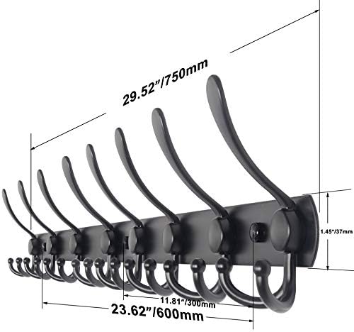 WEBI Coat Rack Wall Mount Long, 8 Tri Hooks for Hanging, 30 Inch Hook Rail, Hanger for Clothes, Jackets, Hats, Black, 2 Packs - Image 2