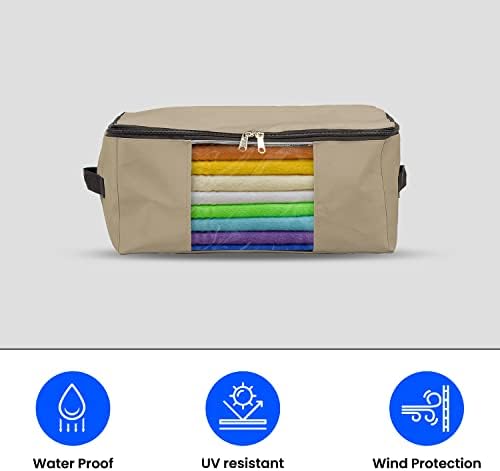 Covers & All Storage Bags, 90 litres Large size Space Saver bags Heavy Duty Storage Organizer Multipurpose, 12 Oz Waterproof UV-Resistant & Tear-Proof (23"L x 17"W x 14"H Inches, Beige, Pack of 3) - Image 3