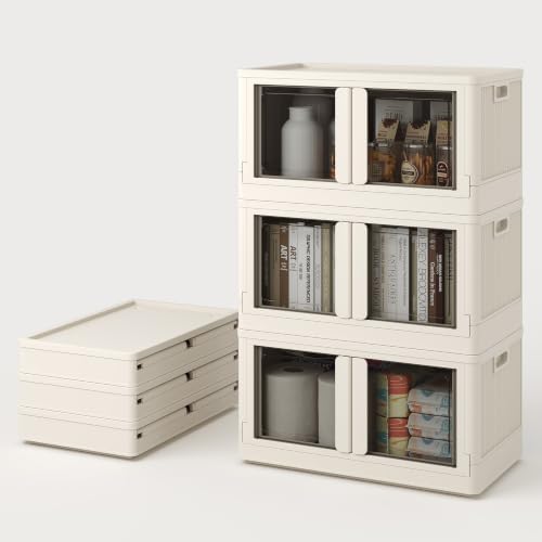 FLEXIMOUNTS 228 QT Stackable Plastic Storage Bins With Lids, Milky White by FLEXIMOUNTS