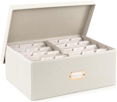 Decorative Photo Storage Box - Sturdy Linen Organizer Holds 1700 Photos by ZICOTO