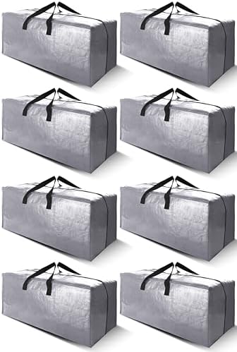 Cosy Family 8 Pack Heavy Duty Extra Large Moving Bags with Backpack Straps - Strong Handles & Zippers, Storage Totes For Space Saving, Fold Flat, Alternative to Moving Box (Set of 8, Silver) by Cosy+Family