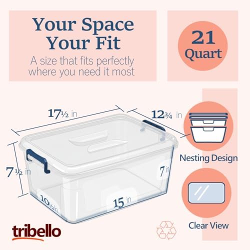 Tribello Clear Storage Bins with Lids, 12-Pack Stackable Plastic Storage Containers for Home Organization – Totes for Closet and Underbed Storage, 21 Quarts - Image 3