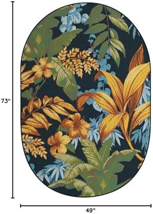 Unique Loom Outdoor Botanical Collection Area Rug - Calypso (4' 1" x 6' 1" Oval Multi/Light Blue) - Image 2