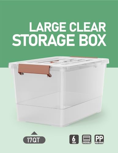 WYT 6 Pack 17qt Clear Plastic Storage Bin with Lid and Latching Buckles, Stackable Tote Organizing Box with Handle - Image 4