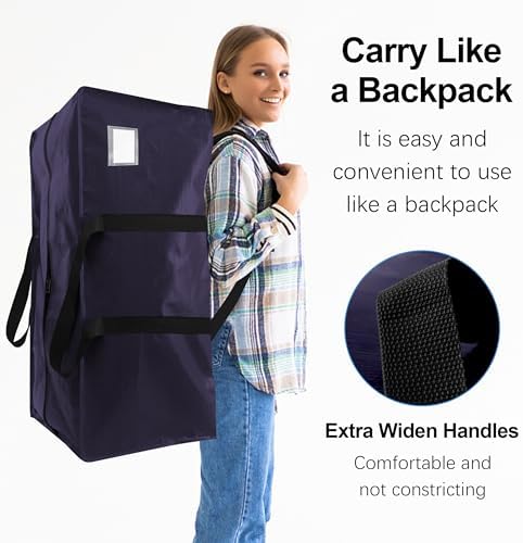 6 Pack Heavy Duty Extra Large Moving Bags W/Backpack Straps - Strong Handles & Zippers, Storage Totes For Space Saving, Fold Flat, Alternative to Box and Bin (40 gal, Blue) - Image 4