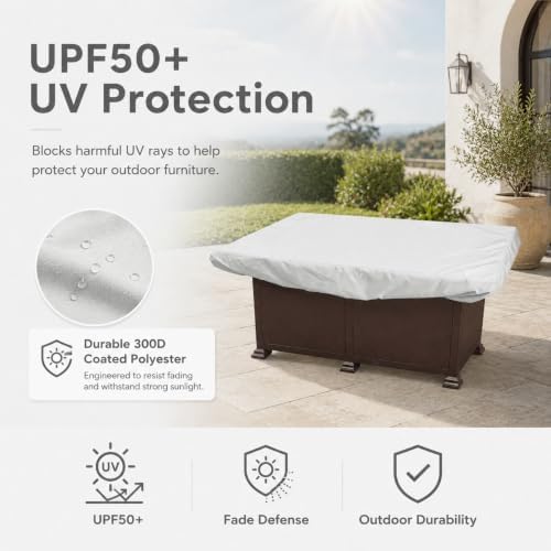Treasure Garden Large Rectangle Fire Pit Cover, 300D Outdoor Table & Ottoman Cover, Water Resistant, UPF50+ UV Protection, Elastic Hem, Spring Cinch Lock, Built-In Storage Pouch, Gray, 51 in - Image 6