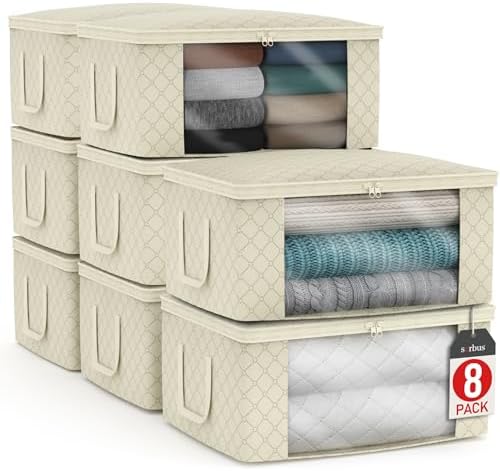 Sorbus Medium Clothes Storage Bags - Foldable Blanket Storage Bins for Organizing Bedroom, Closet, Clothing, Comforter, Organization with Clear Window, Lids and Carry Handles - Set of 8 by Sorbus