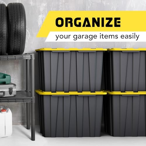 4 PACK of 23 Gallon X-Large Black & Yellow Storage Bins | Plastic Tote Organizing Container with Secure Latching Lids, Stackable, Extra Strength with Built in Handle | 24.5" x 16.5" x 16.6" - Image 5