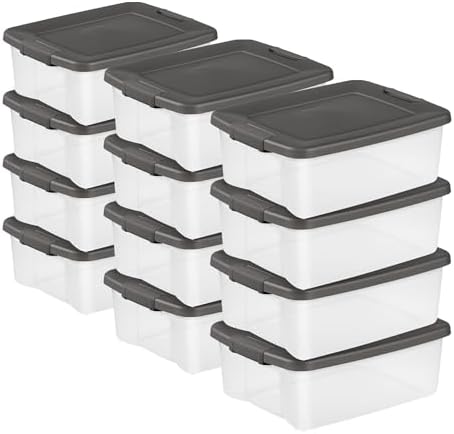 Sterilite ShelfTote, Clear Plastic Storage Bins, 25 Quart, 12-Pack by Sterilite