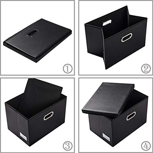 PRANDOM Collapsible Storage Bins with Lids [3-Pack] Leather Fabric Foldable Storage Boxes Organizer Containers Baskets Cube with Cover for Bedroom Closet Office Nursery Black (14.9x10.8x10) - Image 5