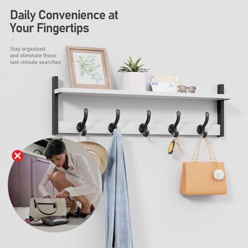 Tatub 29" Coat Rack Wall Mount with Shelf, Entryway Wall Hooks with Shelf, Coat Hangers for Bathroom, Living Room, Bedroom, Rustic White - Image 7