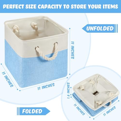 6 Pack 11x11 Inch Blue Cube Storage Bins Fabric Square Cube Baskets Handle - Image 2