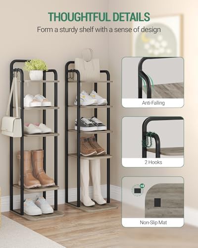 Hzuaneri 6 Tiers Vertical Shoe Rack, Tall Shoes Shelf with 2 Hooks - Image 3