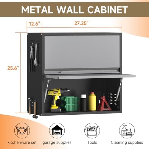 2 Door Garage Wall Cabinet with Up-Flip Door, 25.6" H Metal Wall Cabinet - Image 3