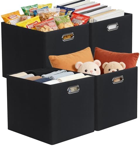 Posprica 3X Thicker Collapsible Storage Bins,13×15x13 Foldable Storage Cube Boxes Fabric Drawer for Closet Shelf Cabinet Bookcase, set of 4 (Pure Black) - Image 4