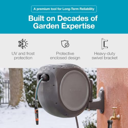 GARDENA Retractable Garden Hose Reel - 100 Feet - Auto Retract Hose Reel with 180° Swivel Wall Mount - Heavy Duty - Includes Spray Nozzle - 20505 - Image 5