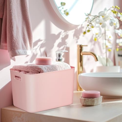 Hoolerry 8 Pieces Storage Bins, 14.2 x 10.2 x 9.5 Inch, White and Pink - Image 6